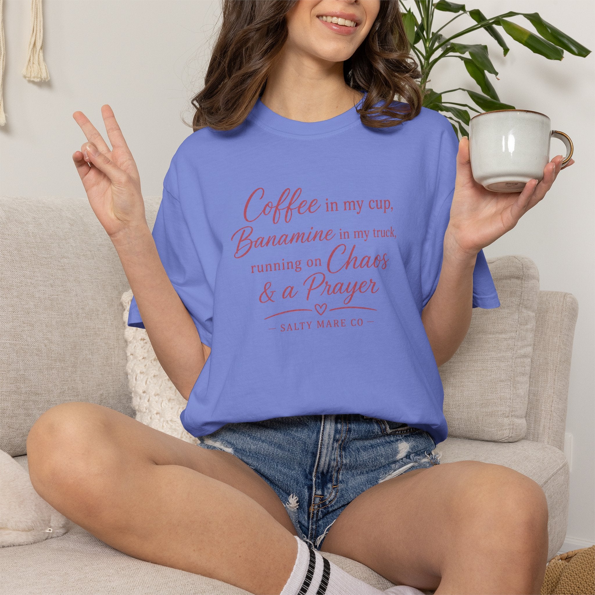 Coffee, Bananamine & Prayer T-Shirt — Funny Mom Chaos Quote Tee