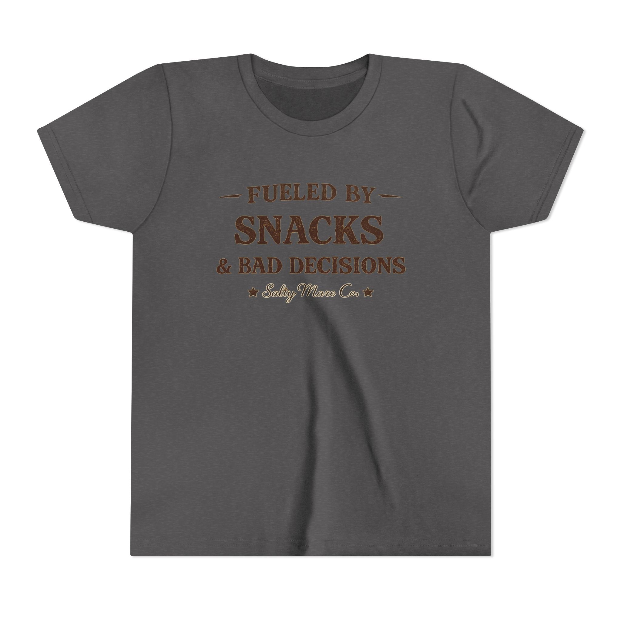 Youth Tee - "Fueled by Snacks & Bad Decisions" Funny Kids Graphic T-Shirt