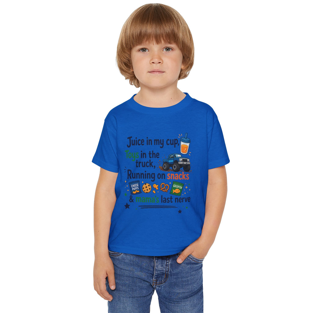 Toddler T-Shirt — "Juice in My Cup, Toys in the Truck" Cute Kids Graphic Tee
