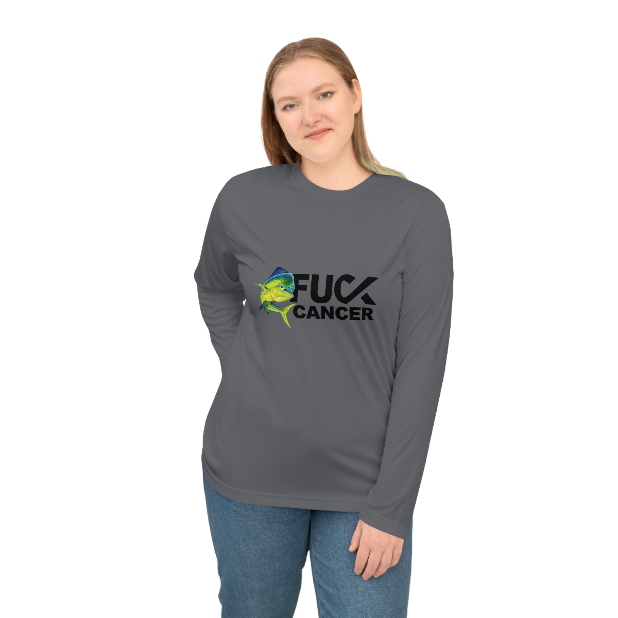 Long Sleeve Shirt — 'F**k Cancer' Fishing Mahi Mahi Performance Tee