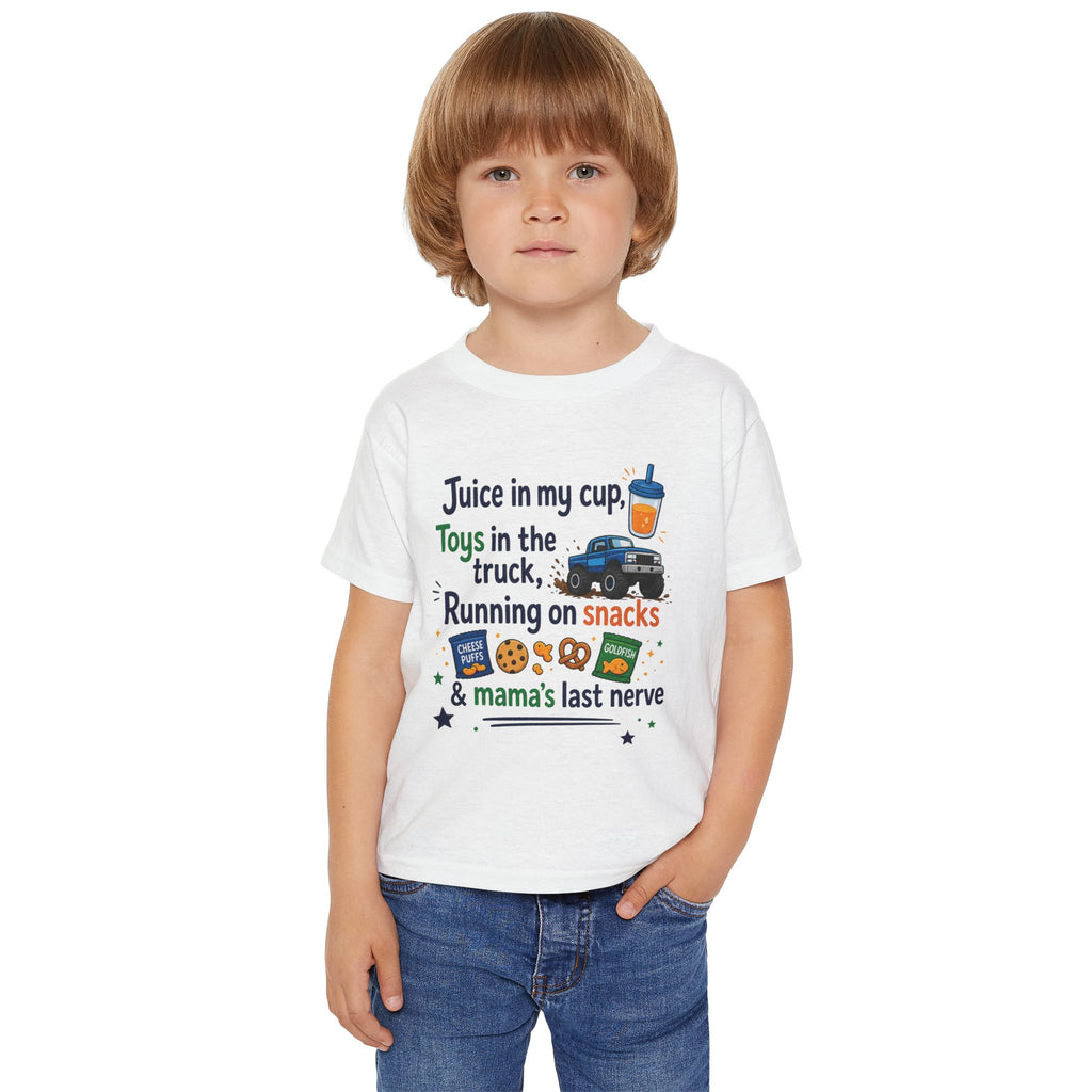 Toddler T-Shirt — "Juice in My Cup, Toys in the Truck" Cute Kids Graphic Tee