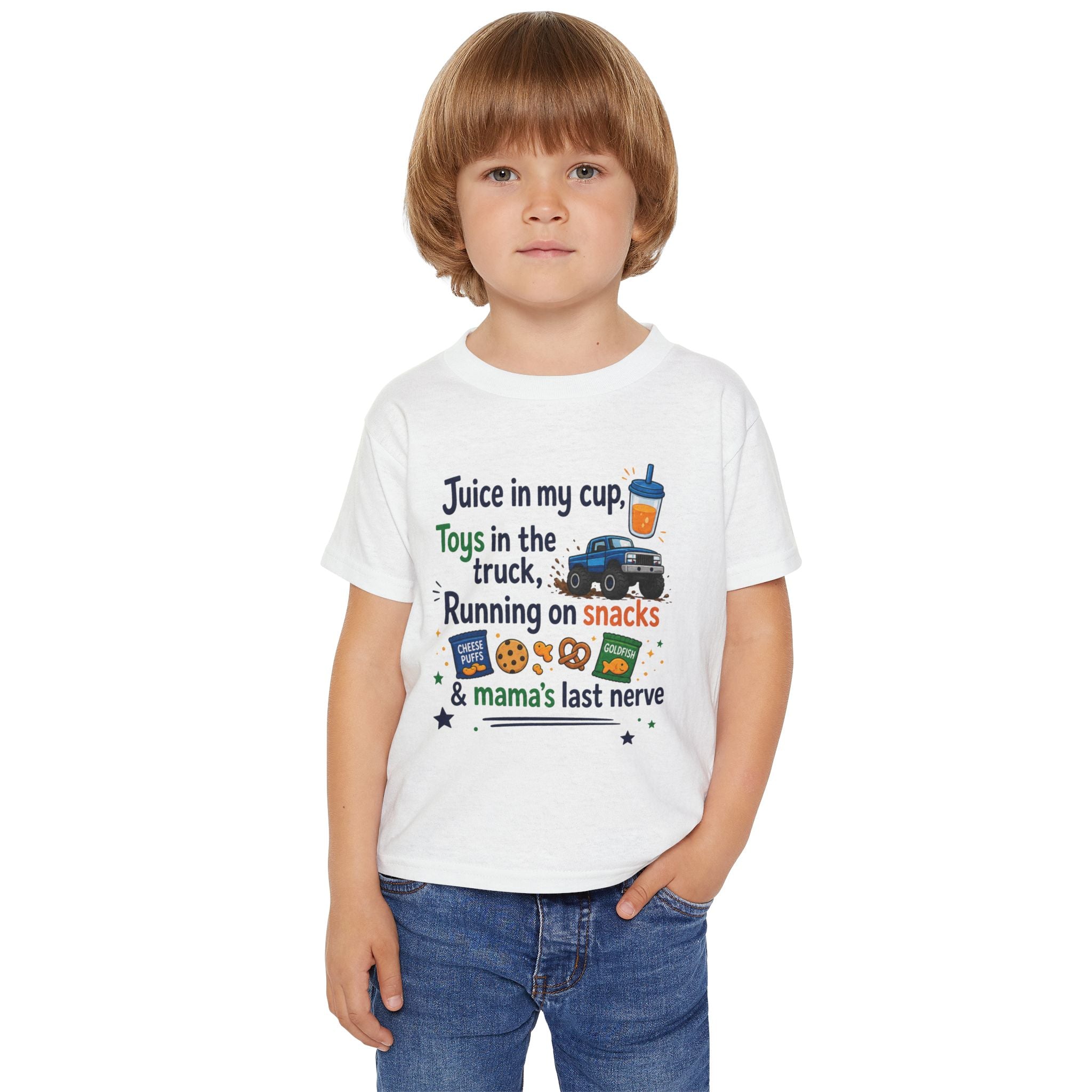 Toddler T-Shirt — "Juice in My Cup, Toys in the Truck" Cute Kids Graphic Tee