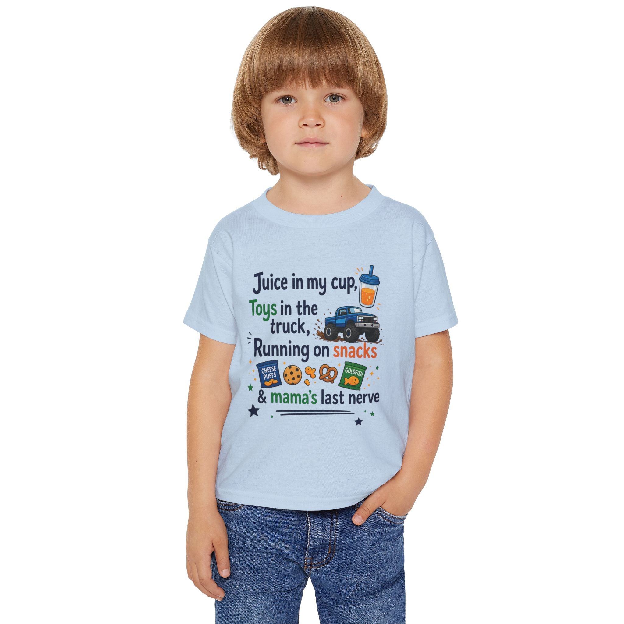 Toddler T-Shirt — "Juice in My Cup, Toys in the Truck" Cute Kids Graphic Tee