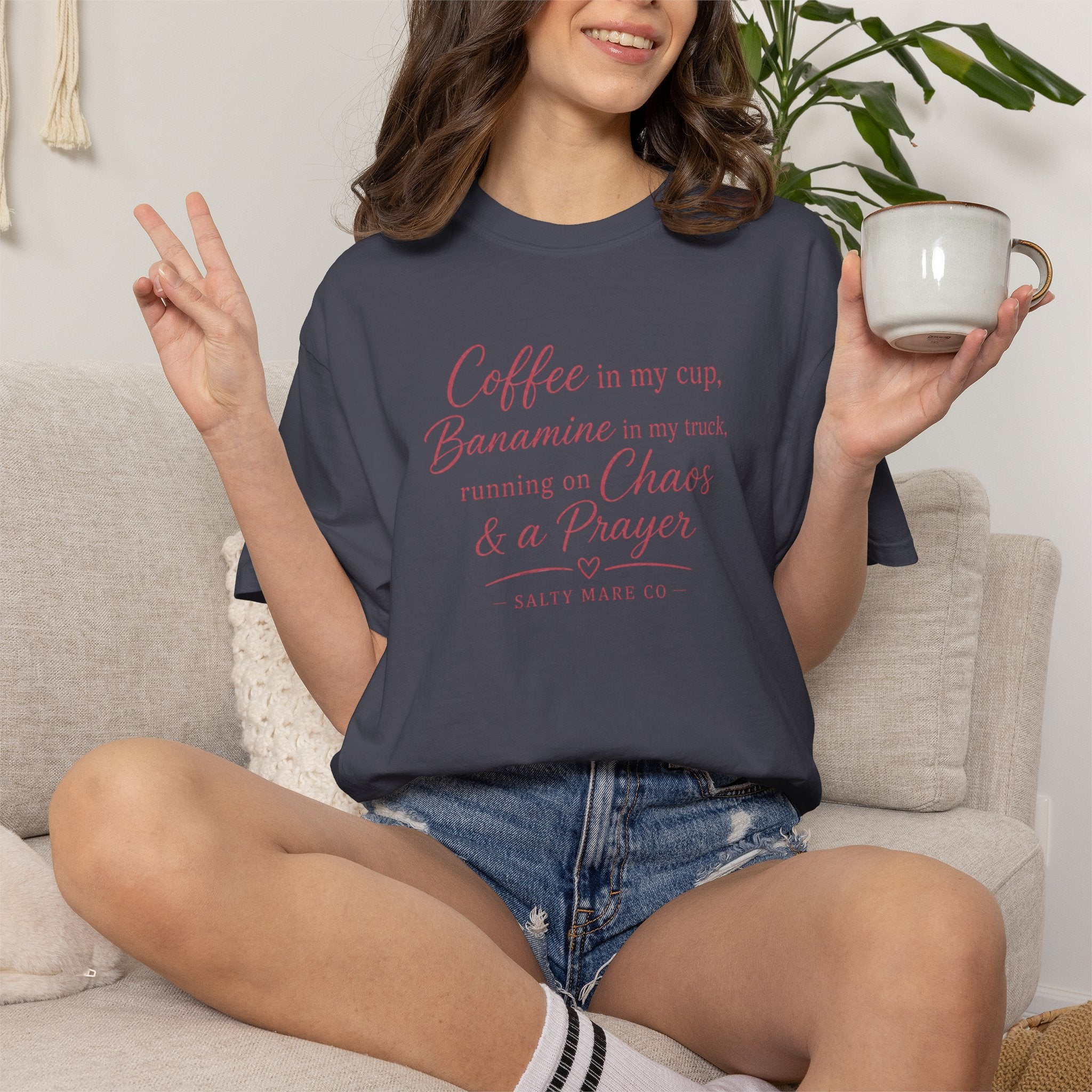 Coffee, Bananamine & Prayer T-Shirt — Funny Mom Chaos Quote Tee