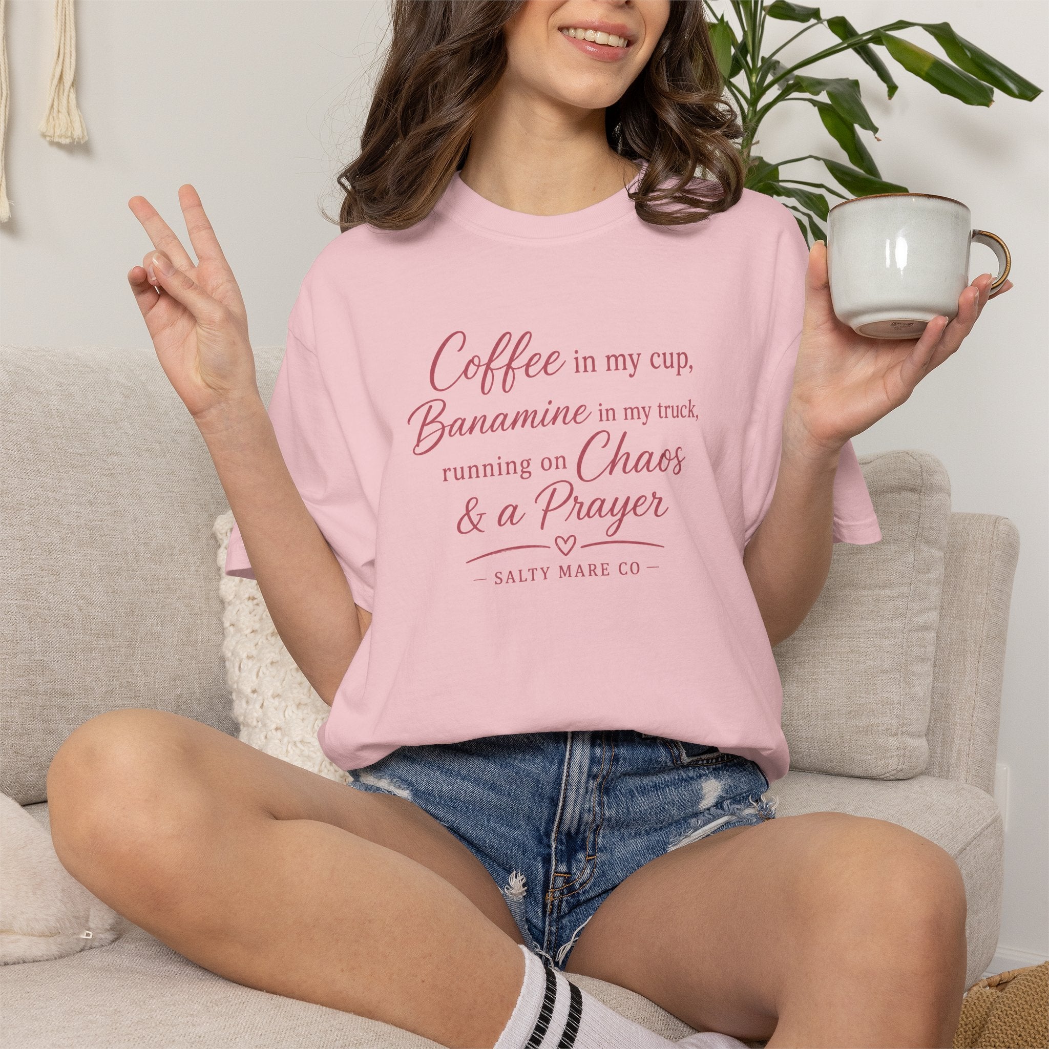 Coffee, Bananamine & Prayer T-Shirt — Funny Mom Chaos Quote Tee