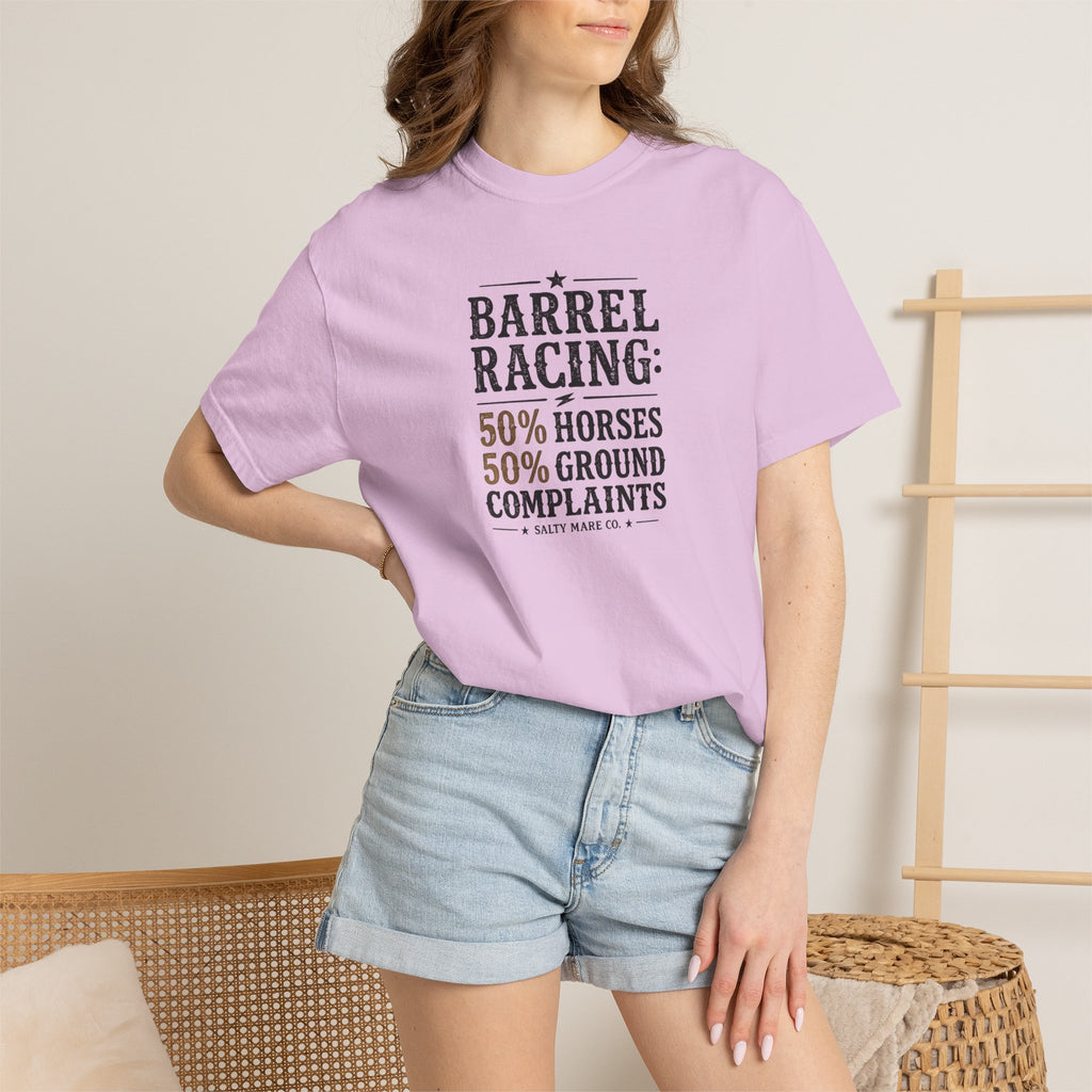 "50% Horses, 50% Ground Complaints" Funny Barrel Racing T-Shirt