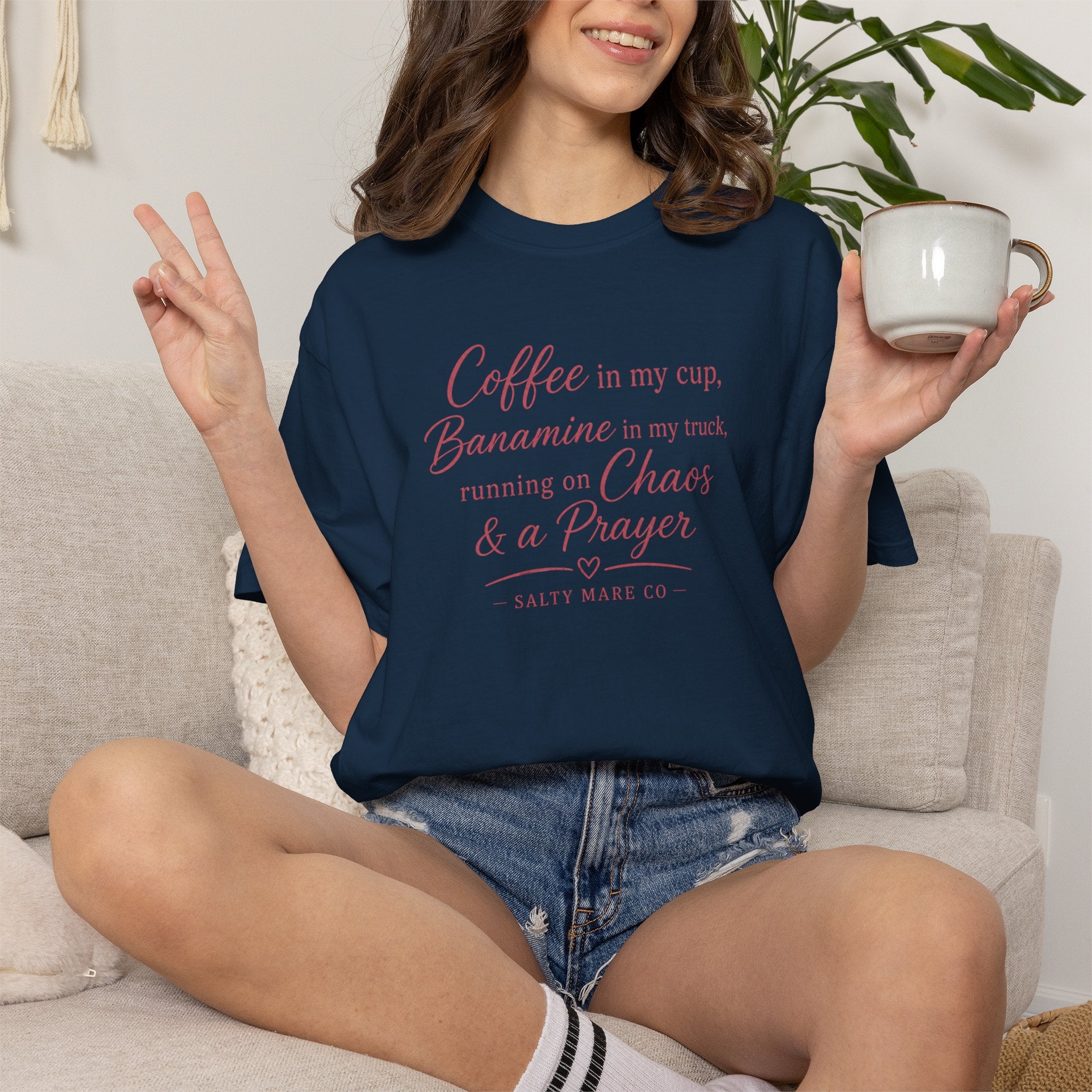 Coffee, Bananamine & Prayer T-Shirt — Funny Mom Chaos Quote Tee