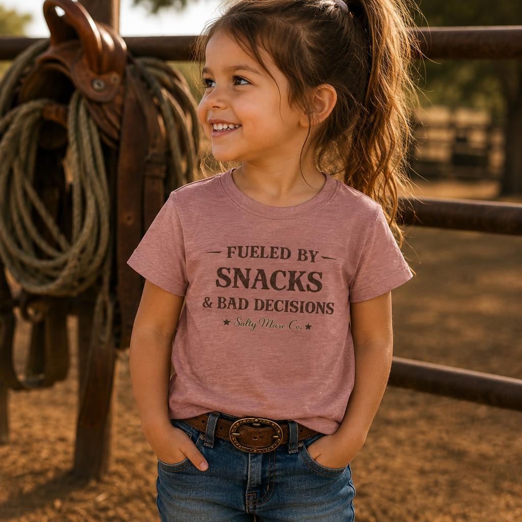 Youth Tee - "Fueled by Snacks & Bad Decisions" Funny Kids Graphic T-Shirt