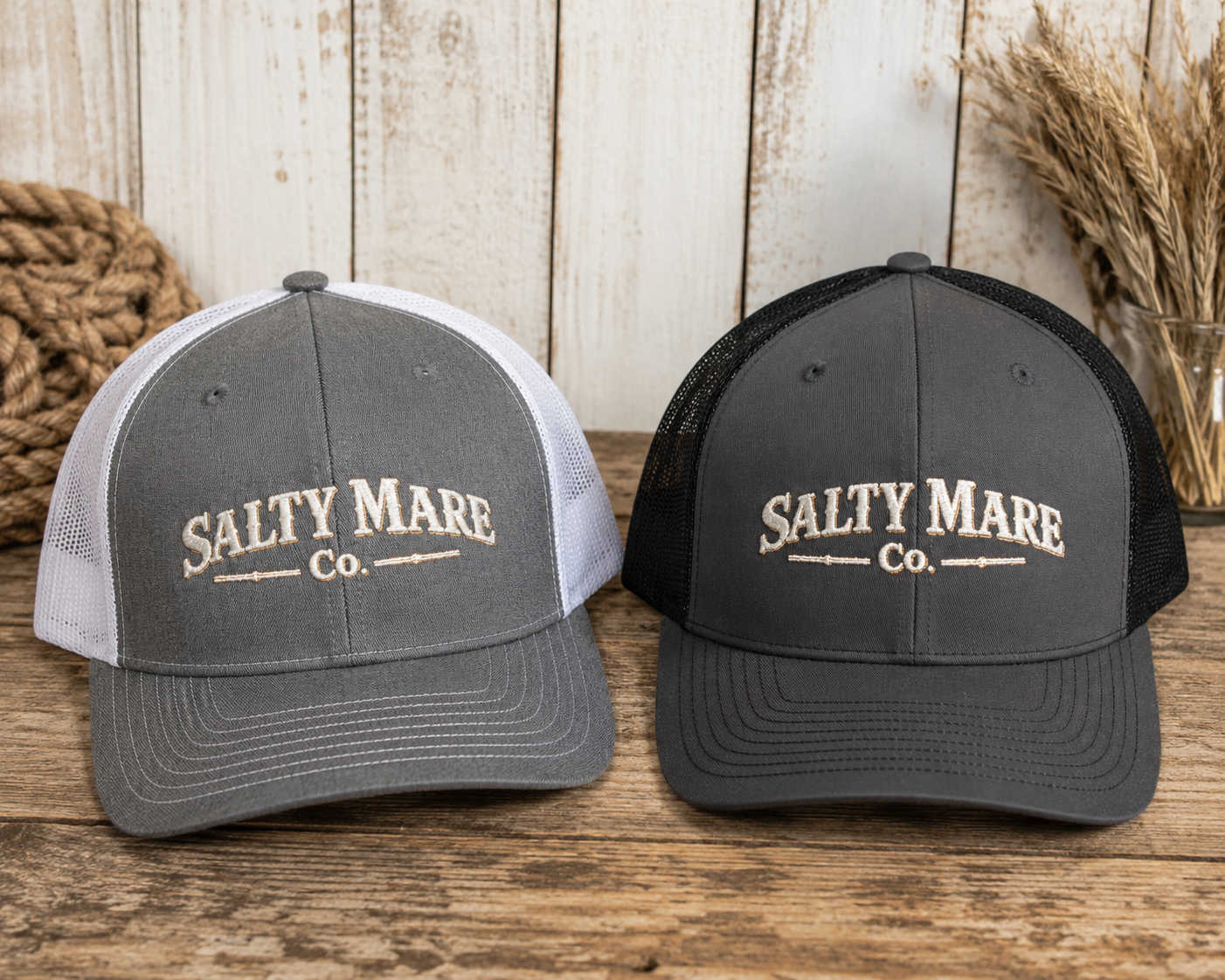Snapback Trucker Cap — Retro Script 'Salty Made Co.' Mesh Baseball Hat