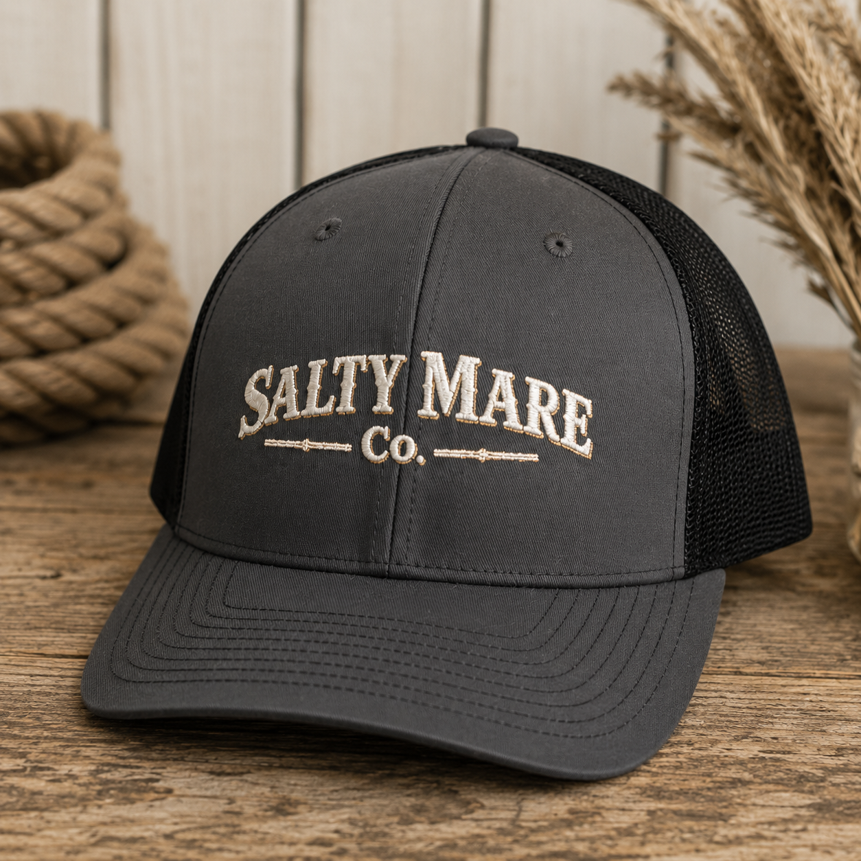 Snapback Trucker Cap — Retro Script 'Salty Made Co.' Mesh Baseball Hat