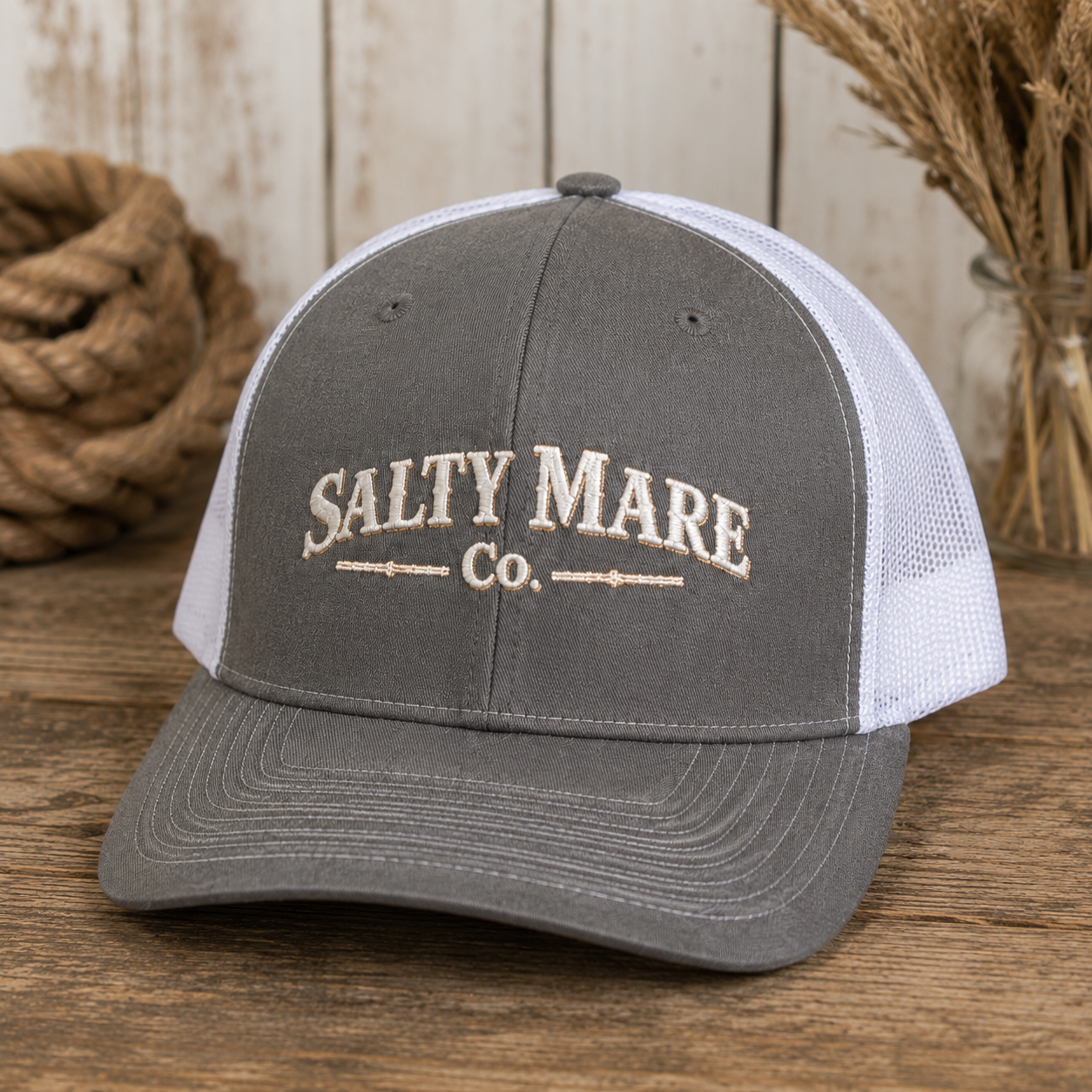 Snapback Trucker Cap — Retro Script 'Salty Made Co.' Mesh Baseball Hat