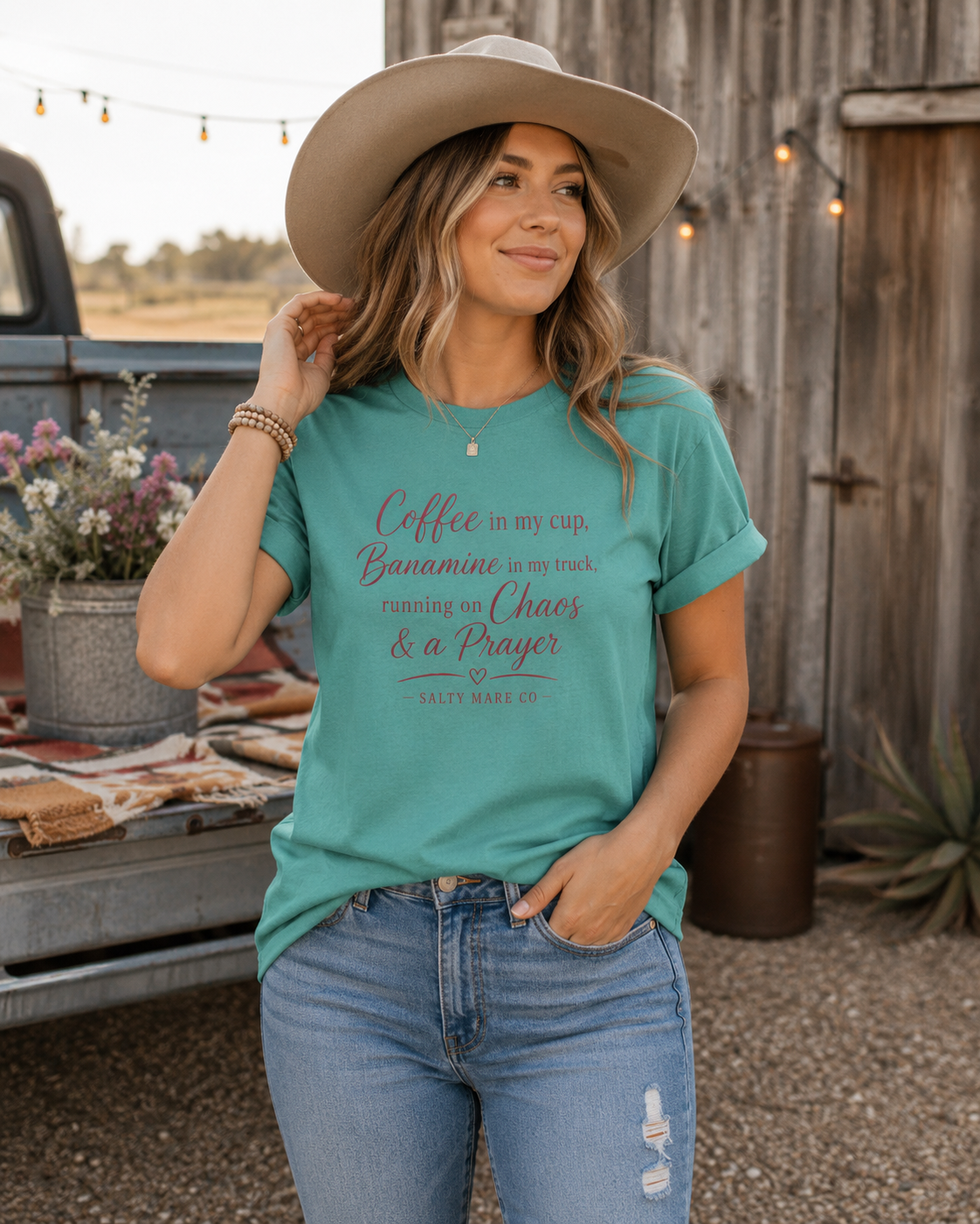 Coffee, Bananamine & Prayer T-Shirt — Funny Mom Chaos Quote Tee