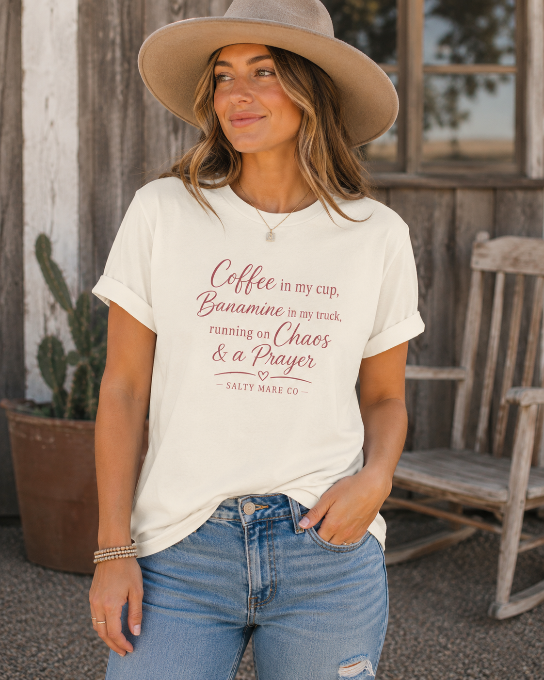 Coffee, Bananamine & Prayer T-Shirt — Funny Mom Chaos Quote Tee