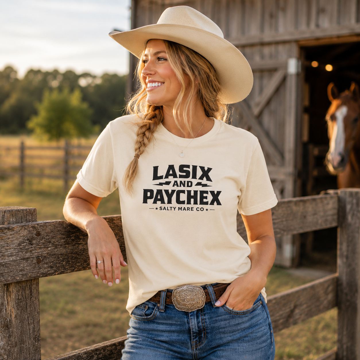 Lasix and Paychex T-Shirt — Barrel Racer Humor