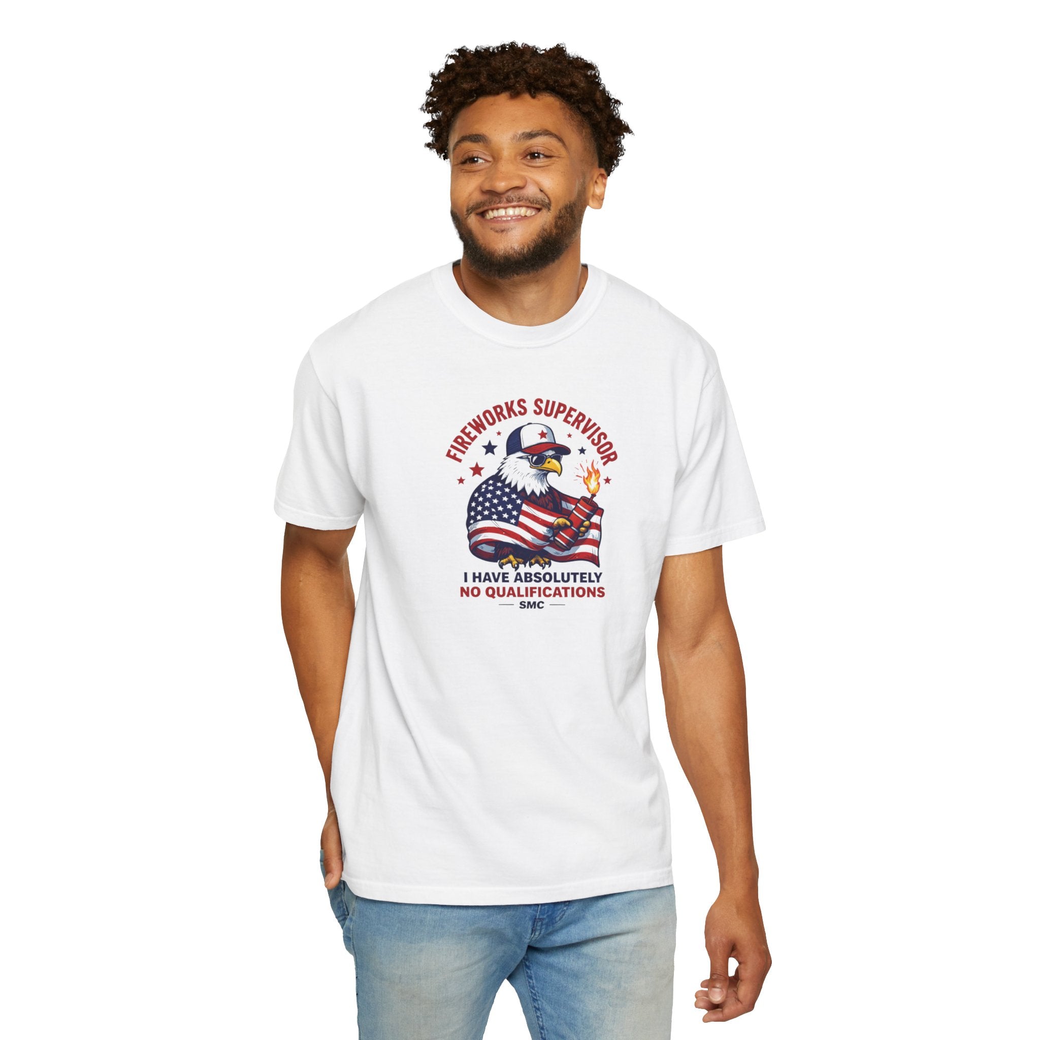 T-Shirt — 'Fireworks Supervisor: I Have Absolutely No Qualifications' Patriotic Eagle Tee