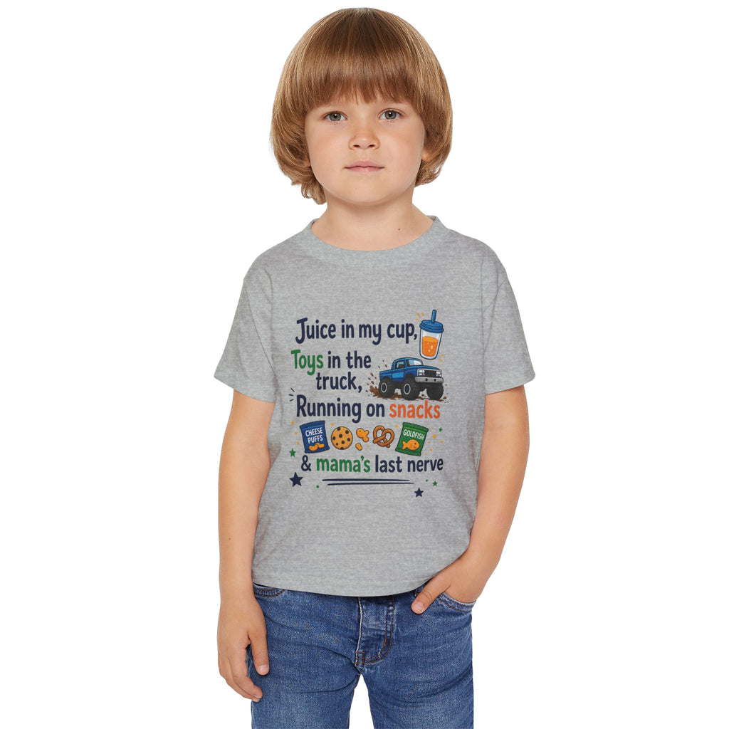Toddler T-Shirt — "Juice in My Cup, Toys in the Truck" Cute Kids Graphic Tee