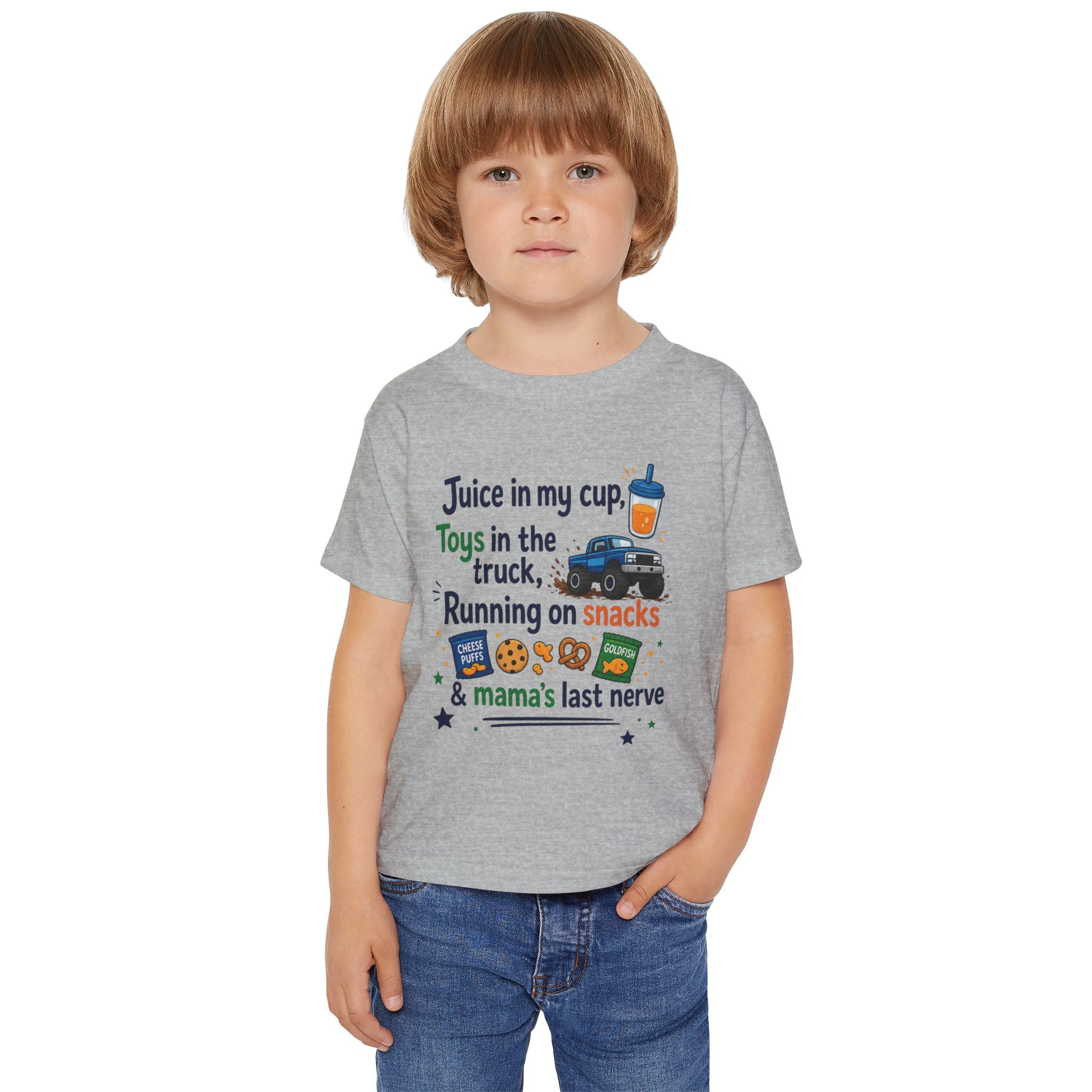 Toddler T-Shirt — "Juice in My Cup, Toys in the Truck" Cute Kids Graphic Tee
