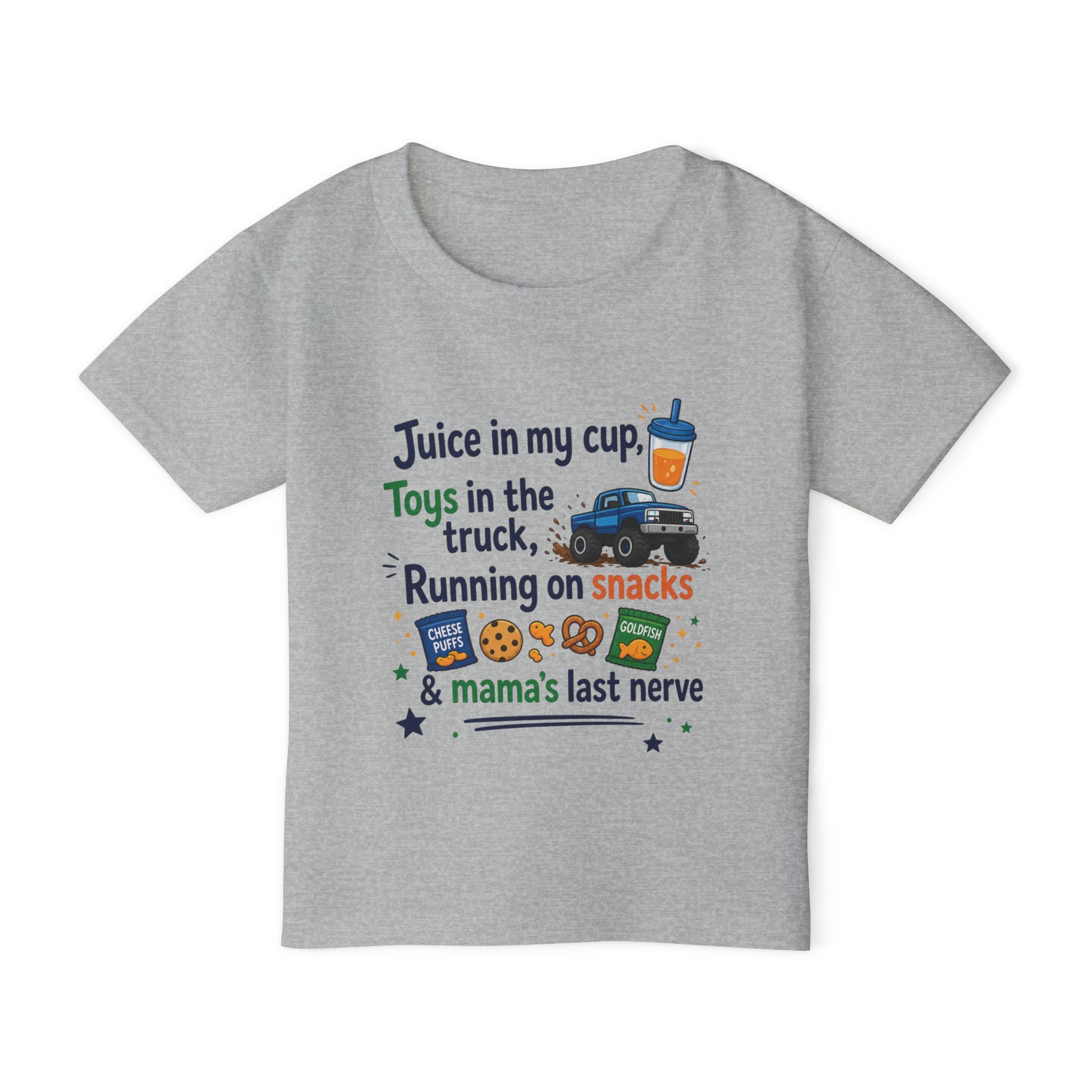 Toddler T-Shirt — "Juice in My Cup, Toys in the Truck" Cute Kids Graphic Tee