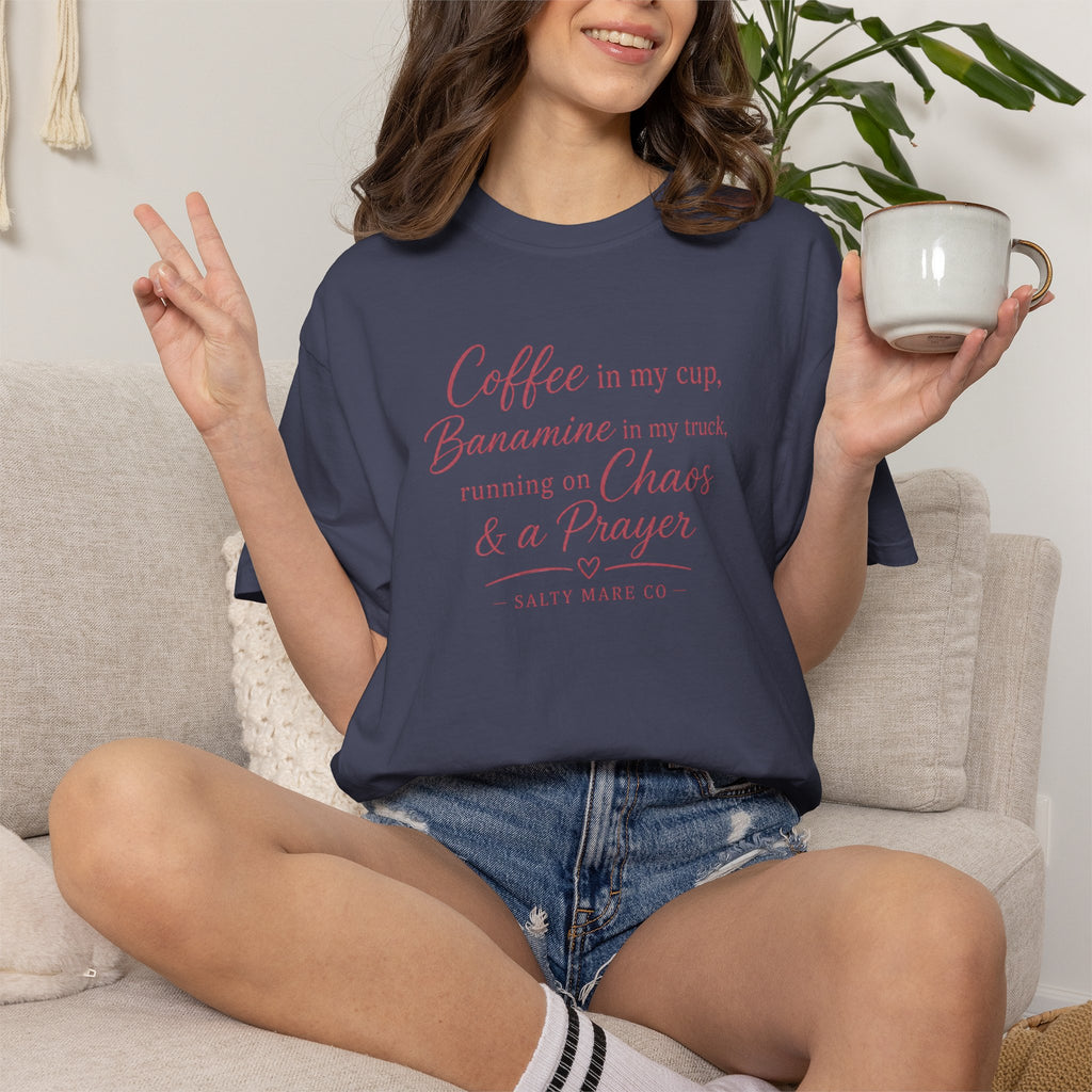 Coffee, Bananamine & Prayer T-Shirt — Funny Mom Chaos Quote Tee