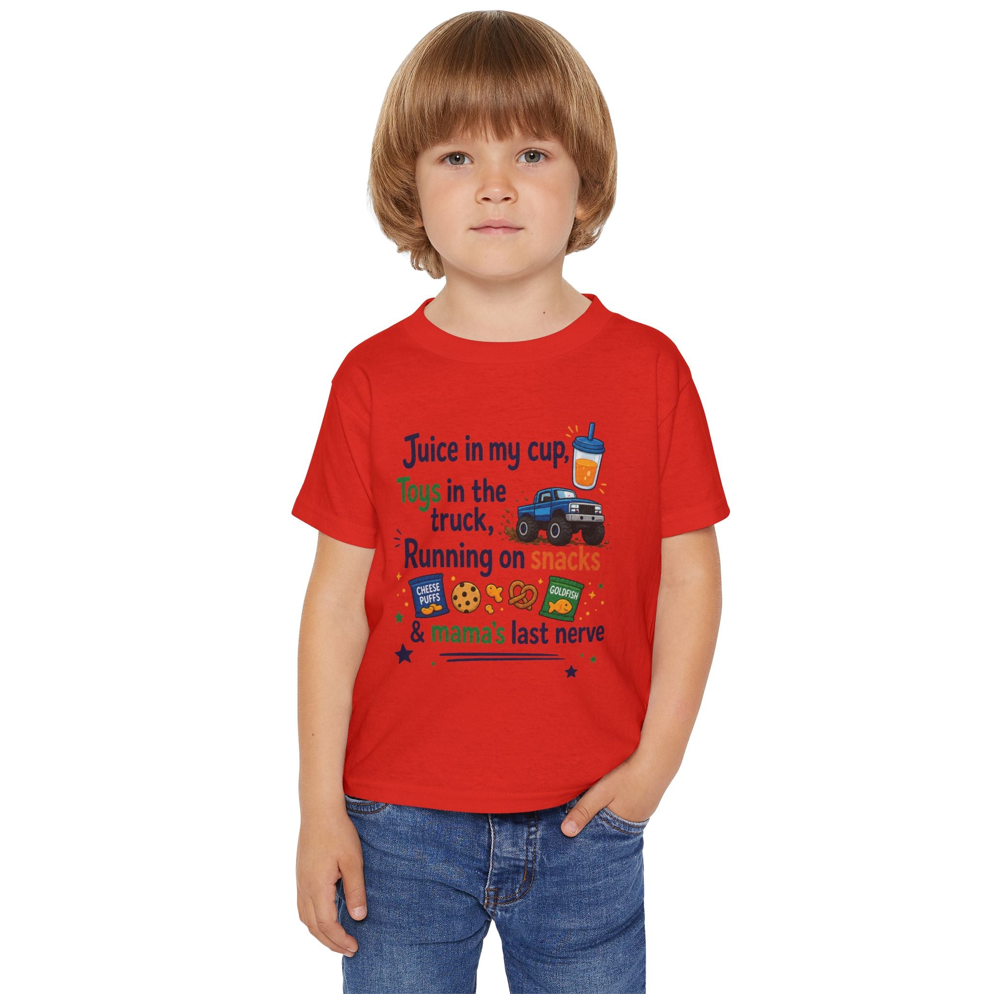 Toddler T-Shirt — "Juice in My Cup, Toys in the Truck" Cute Kids Graphic Tee