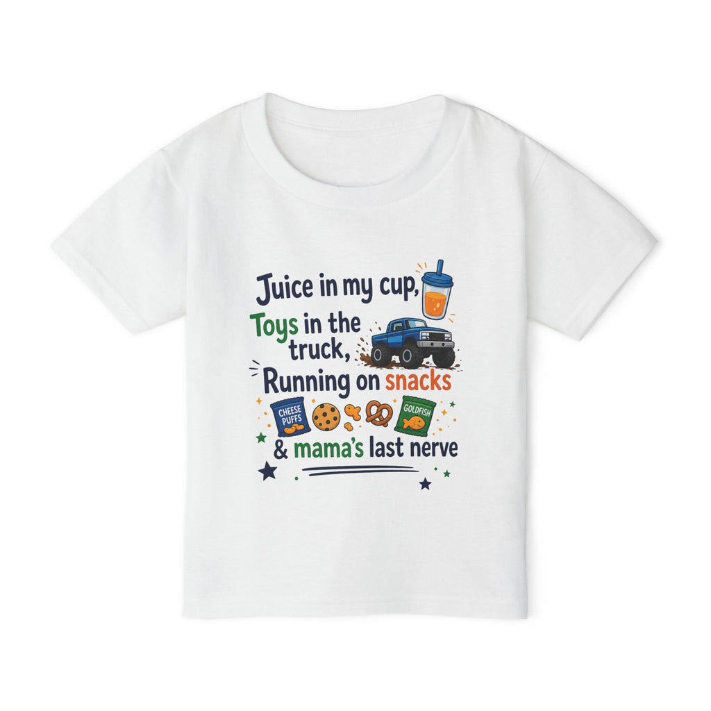 Toddler T-Shirt — "Juice in My Cup, Toys in the Truck" Cute Kids Graphic Tee