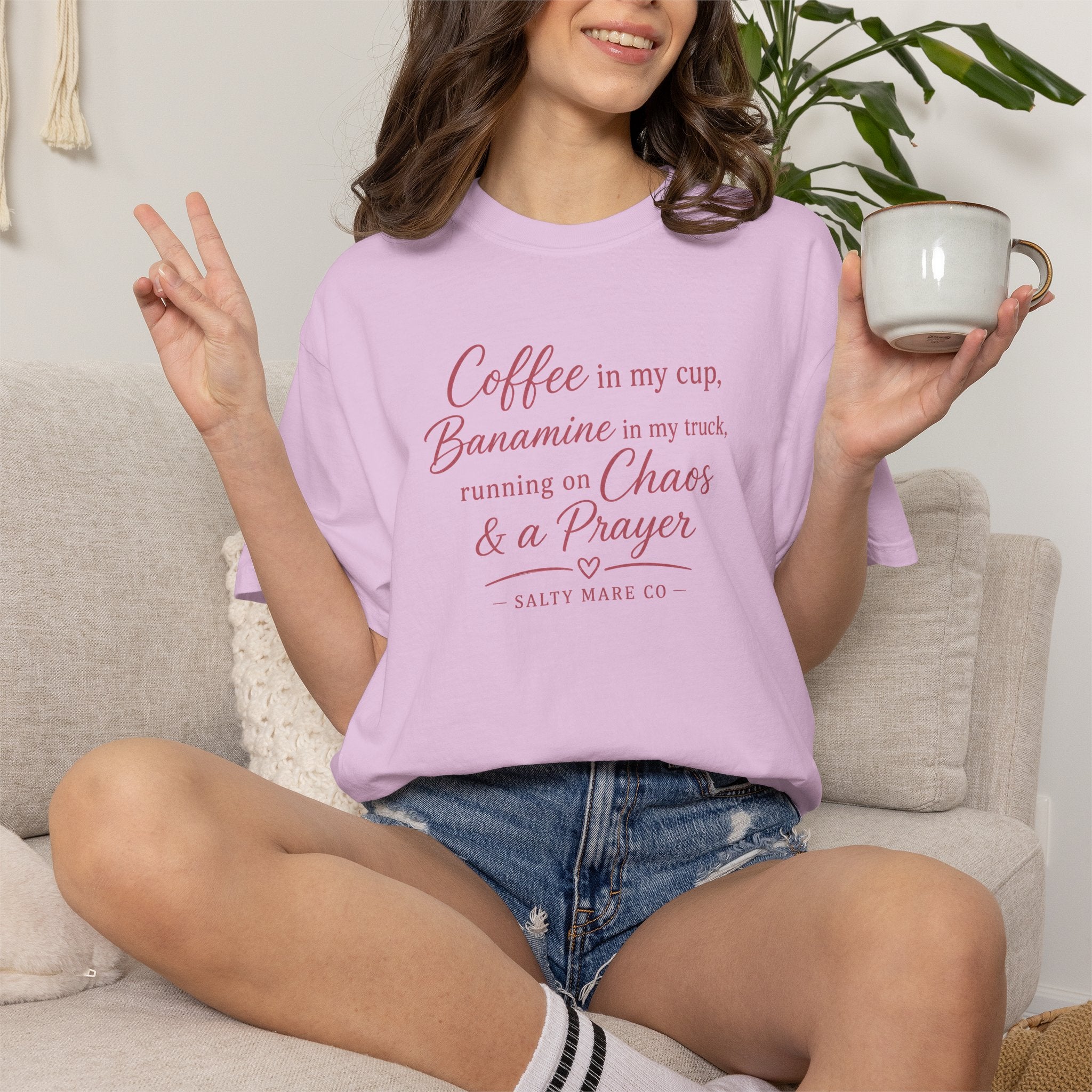 Coffee, Bananamine & Prayer T-Shirt — Funny Mom Chaos Quote Tee