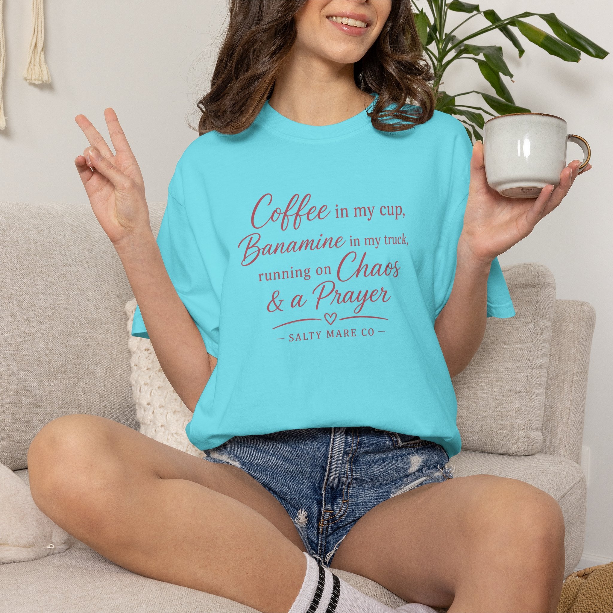 Coffee, Bananamine & Prayer T-Shirt — Funny Mom Chaos Quote Tee